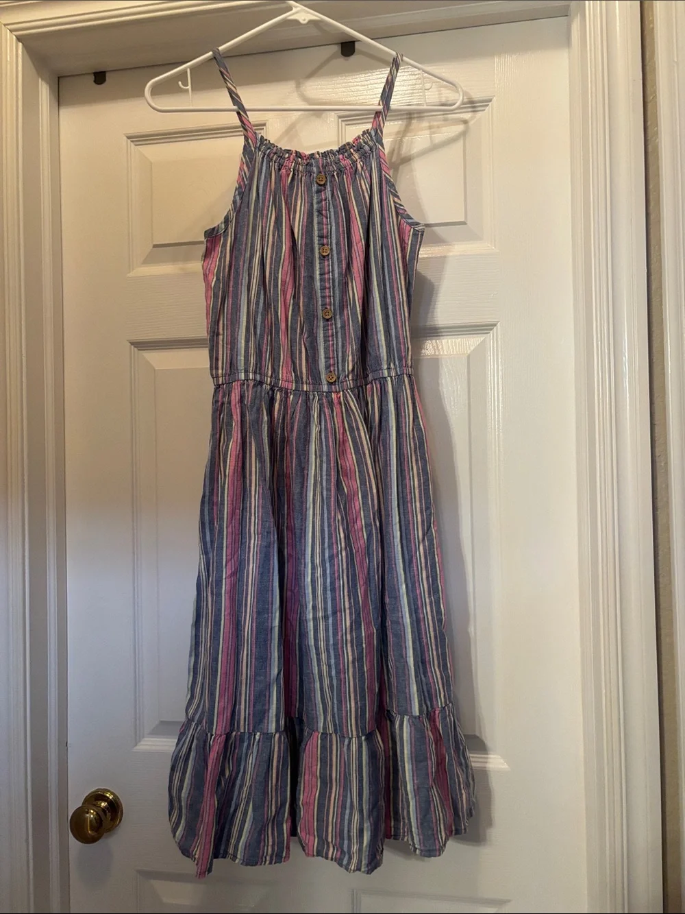 Oshkosh Striped Pink & Blue Spaghetti-Strap Girls’ Dress Youth 14 (Like New)
